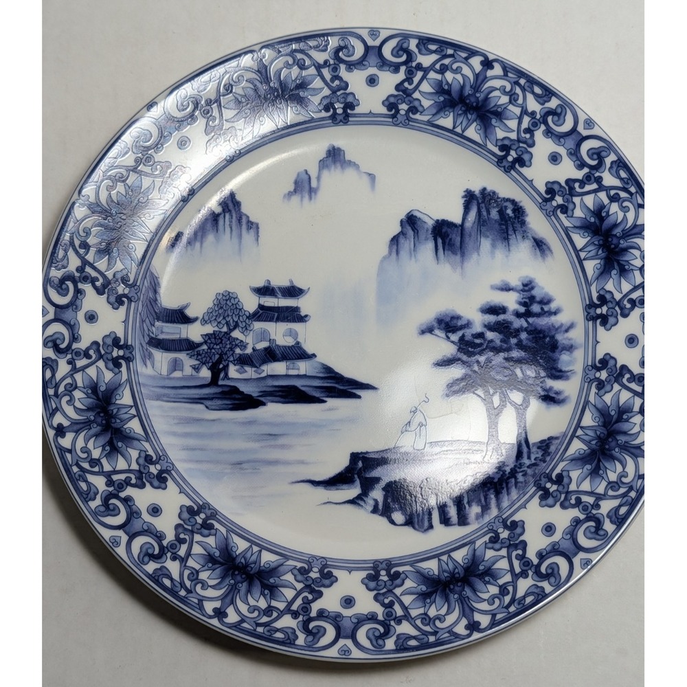 Canton Blue Salad Plate Asian Blue & White Pagoda China 7.5 in Diameter EUC